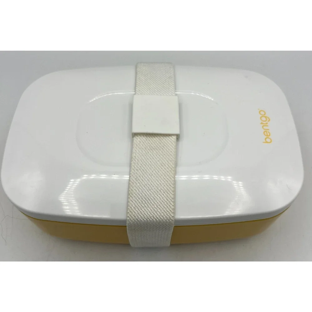 Bentgo Bento Lunch Box Yellow White Food Container Utensils Strap Microwave Safe